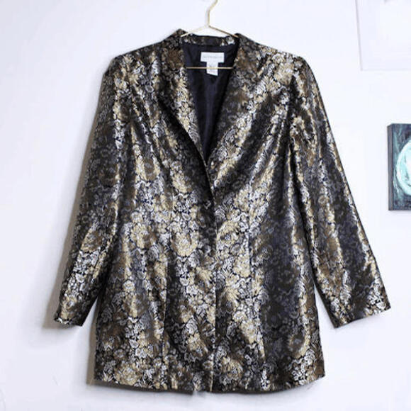 none Jackets & Blazers - Metallic Satin Brocade Floral Blazer - 10